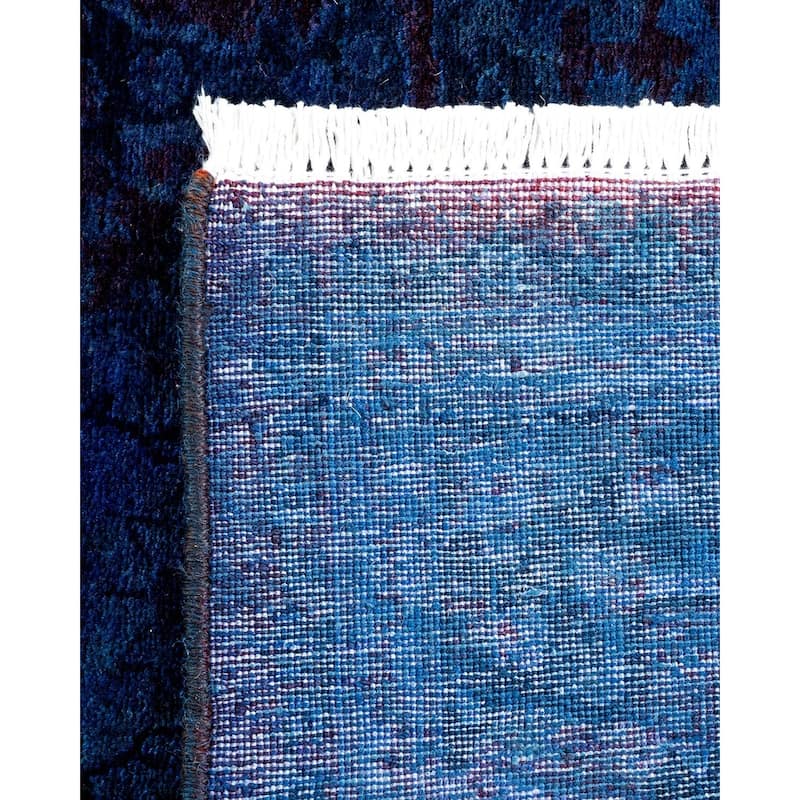 Overton Hand Knotted Wool Vintage Inspired Modern Contemporary Overdyed Blue Runner Rug - 2' 7" x 12' 0"