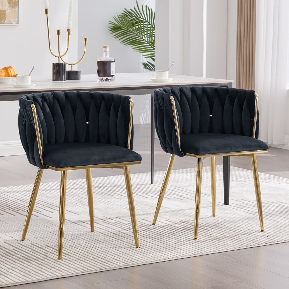 HOMEFUN Velvet Upholstered Tufted Side Dining Chair With Golden Legs（set of 2）