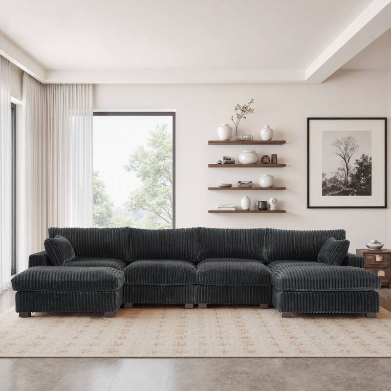Modren Plush Oversized Modular Sectional Sofa Set with Chaise&Ottoman.