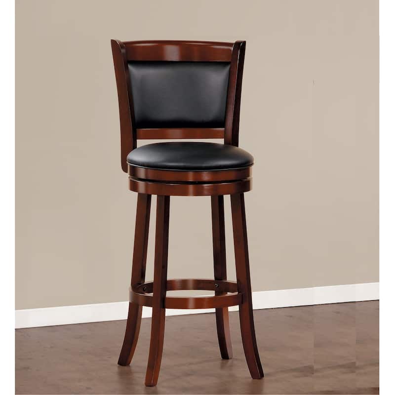 Swivel Pub Height Bar Chair - Dark Cherry Finish with Faux Leather Upholstery