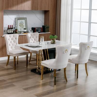 Velvet Upholstered Dining Chair with Golden Stainless Steel Plating Legs,Nailhead Trim,Set of 2
