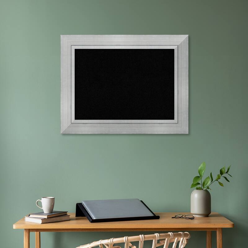 Romano Silver Wood Framed Black Corkboard Bulletin Board - Board Size 28x20