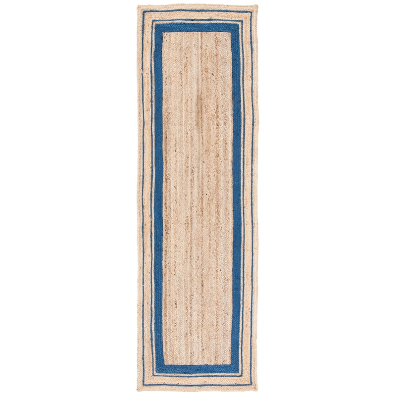 SAFAVIEH Handmade Natural Fiber Averi Border Jute Rug - 2'6" x 8' Runner - Navy/Natural