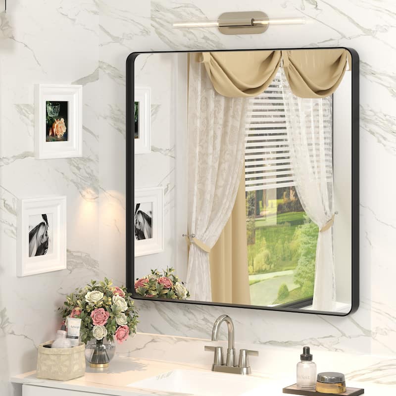 Aluminum Alloy Framed French Cleat Mounted Tempered Glass Wall Vanity Mirror - 32" x 32" - Black