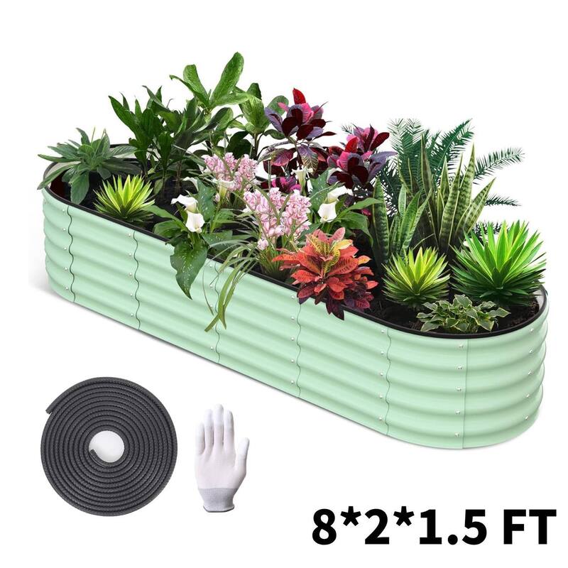 8x2x1.5ft Galvanized Raised Garden Bed, Planter Box for Vegetables, Flowers, Fruits - Green