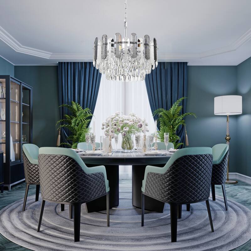 Chrome Finish 8-Light Tiered Chandelier with Rippled Crystals Hanging
