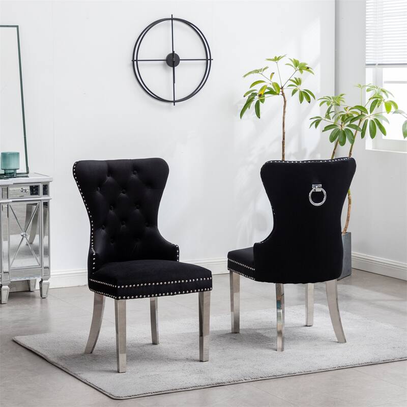Tufted Velvet Chair with Nailhead Trim, Set of 2