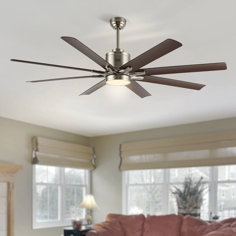 Miranda 66" 1-Light Contemporary Iron Mobile-App/Remote-Controlled 6-Speed Ceiling Fan with Integrated LED Light by JONATHAN Y