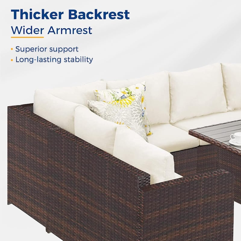 7 Piece Outdoor Dining Sectional Sofa with Dining Table and Chair