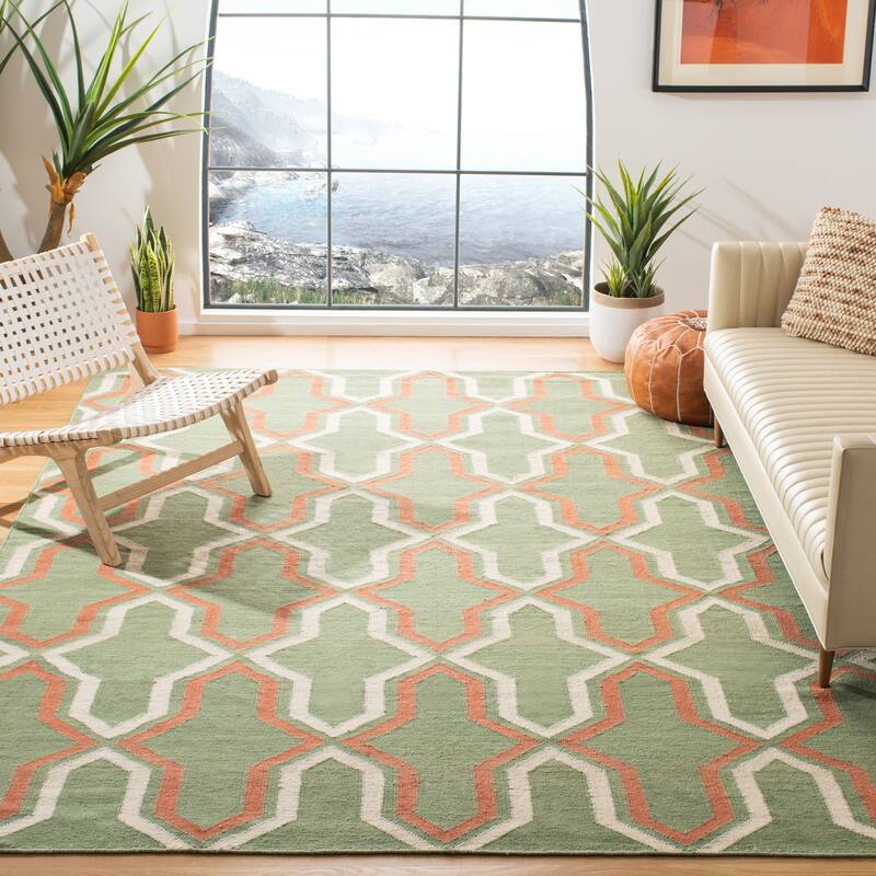 SAFAVIEH Hand-woven Moroccan Marissa Reversible Dhurrie Purple Wool Rug - 9' x 12' - Green/Rust