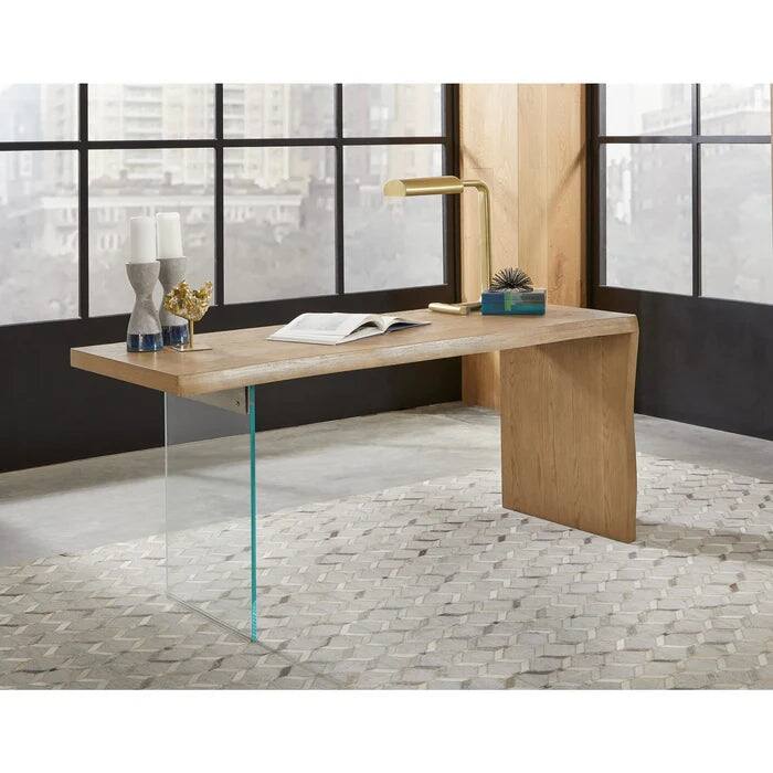 Seabourne Modern Coastal Writing Desk in White Oak and Glass