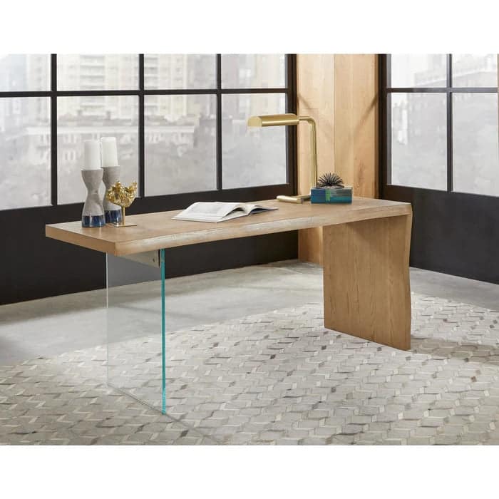 Seabourne Modern Coastal Writing Desk in White Oak and Glass