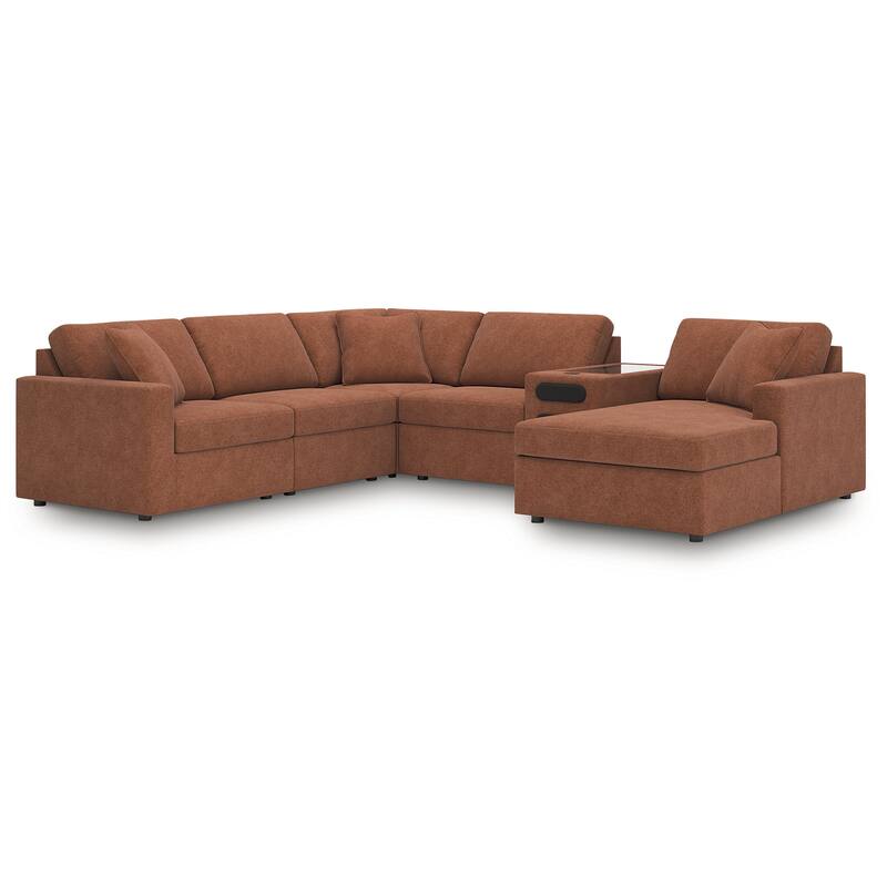 Signature Design by Ashley Modmax 6-Piece Sectional with Audio System and Chaise - 125" W x 107" D x 36" H - Orange - Left Facing