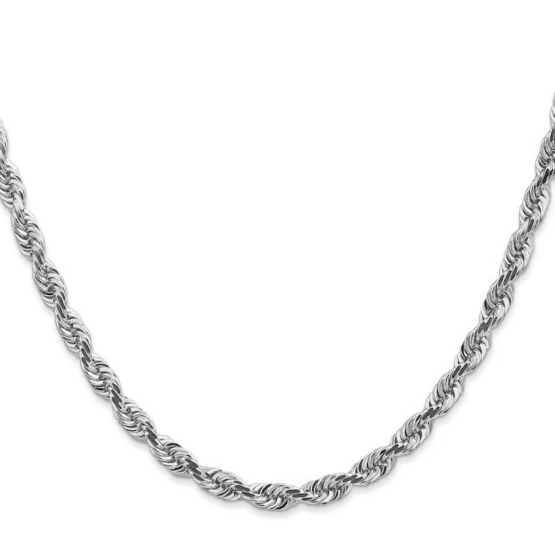 Curata 14k White Gold 7" or 8" 4.5mm Sparkle Cut Quadruple Rope Chain Bracelet