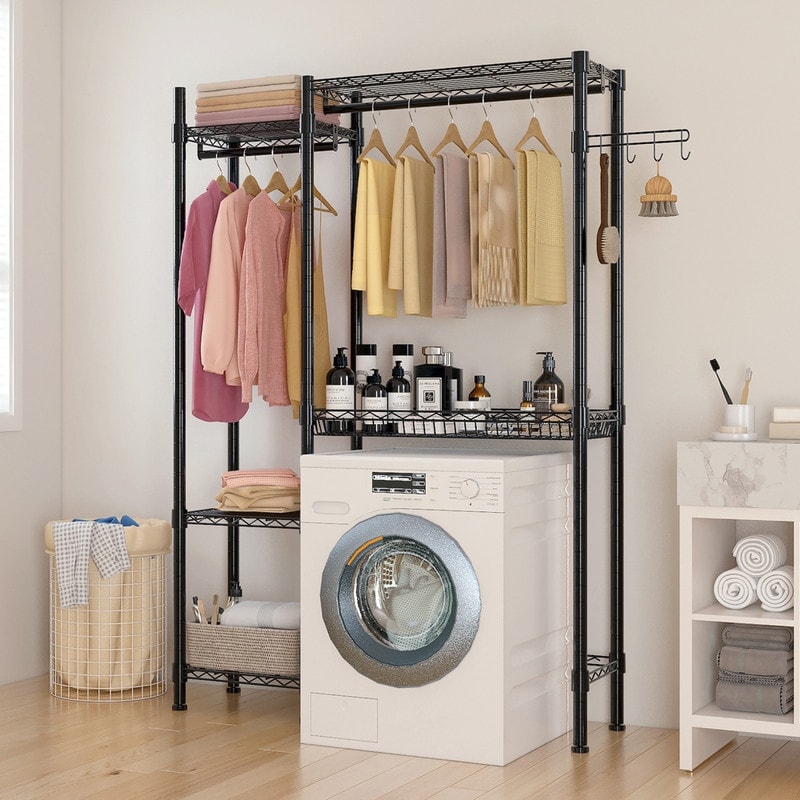 Washer and Dryer Storage Shelf Metal Garment Rack On Sale Bed