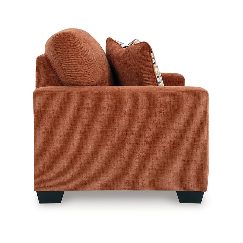 Avie Loveseat, 2 Accent Pillows, Burnt Orange Polyester, 62 Inch