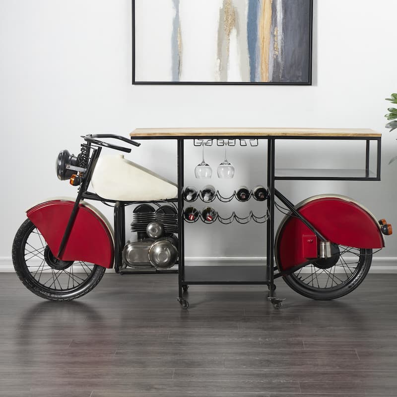 Metal Handmade One-of-a-Kind Reclaimed Motorcycle Bar with Light Up Headlights and Taillights - Black - Roche River Decor