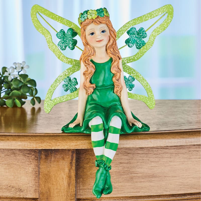 St. Patrick's Day Celtic Fairy Sitter Figurine - 10.000 x 7.880 x 5.750 - Green - 10.000 x 7.880 x 5.750