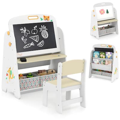 Costway 4-in-1 Kids Table & Chair Set with Magnetic Whiteboard & - See Details