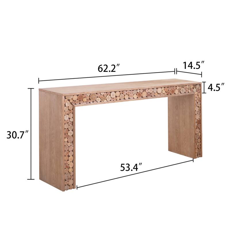 Rustic Wood Console Table with Natural Log Accents - 62" Entryway Table, Narrow Sofa Table, Hallway Accent Table