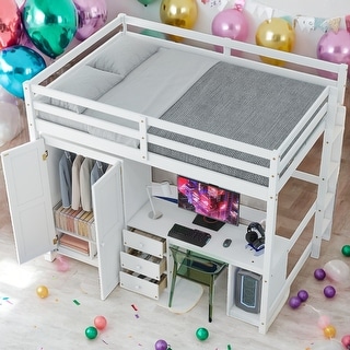 Kids and Baby Full Size Loft Bed with Wardrobe,Desk and Storage Drawers For Home