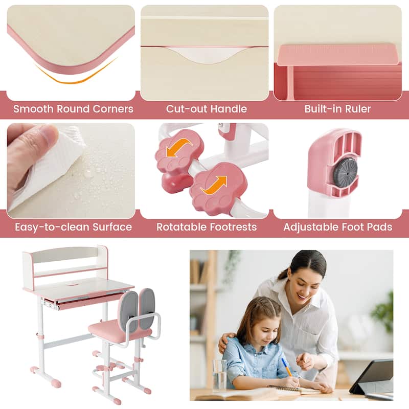 Gymax Kids Desk & Chair Set Height Adjustable Children School Study