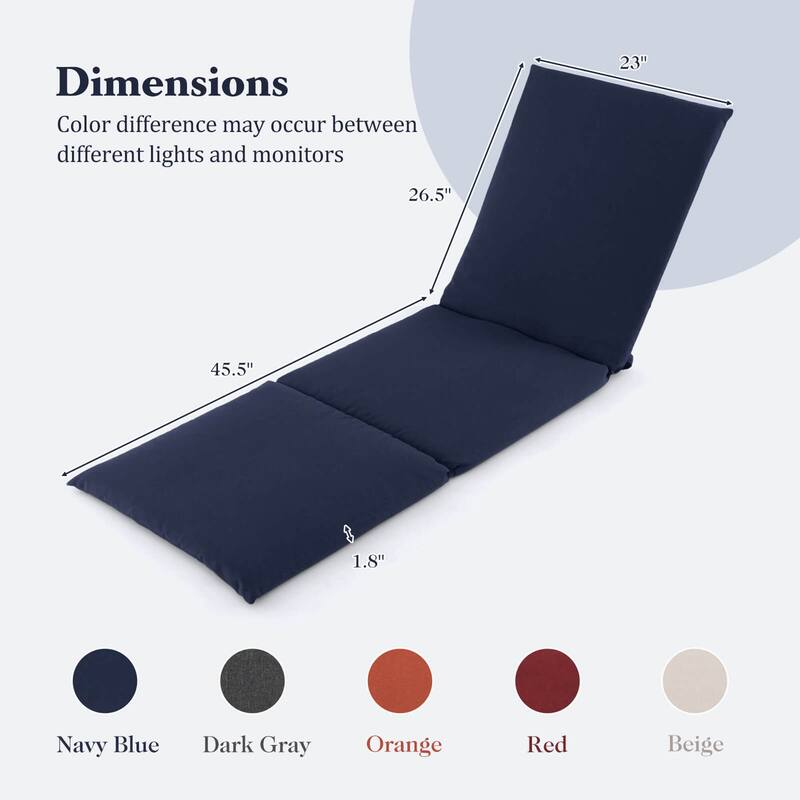 Costway 1/2 PCS Outdoor Chaise Lounge Cushion with Hook & Loop