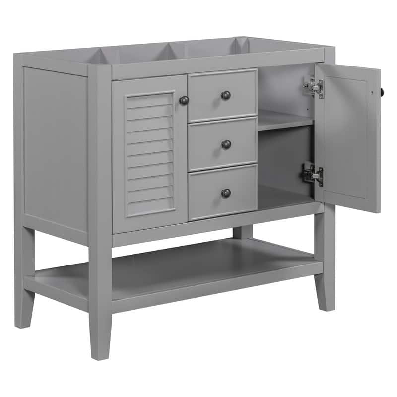 36" Bathroom Vanity with/without Sink, Bathroom Vanity Cabinet with 2 Cabinets and Drawers, Open Shelf, Solid Wood Frame