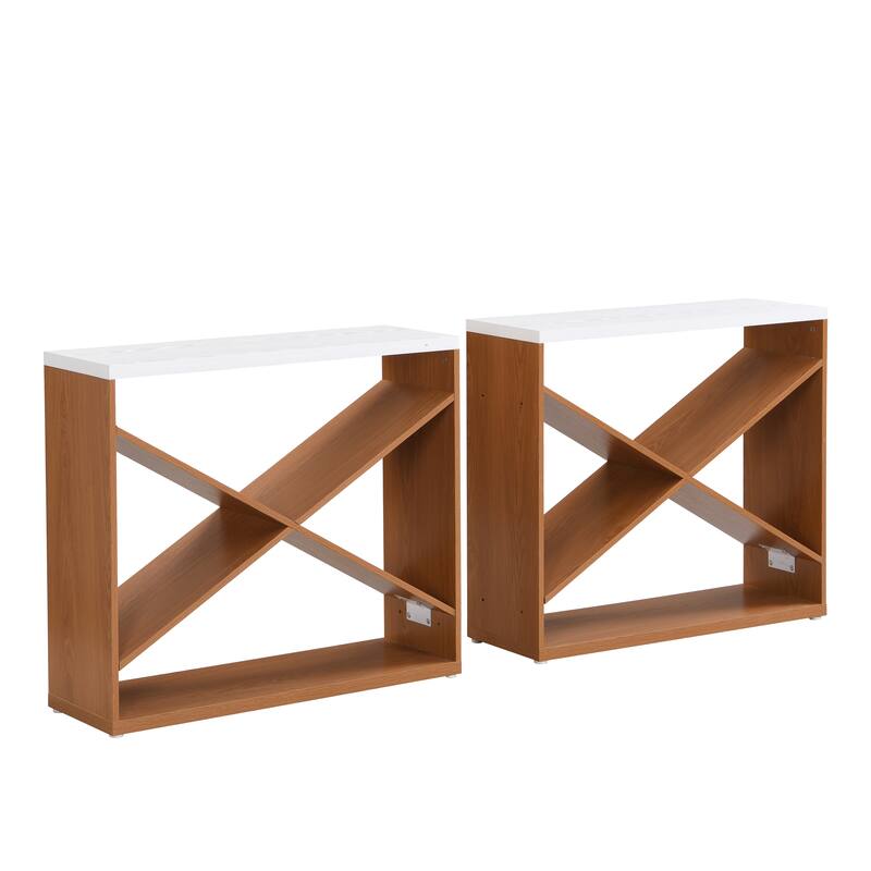 70.87" Entryway Sofa Table, X Shaped Detachable Console Table with Storage, 2 PC Free Combination Living Room Side Table