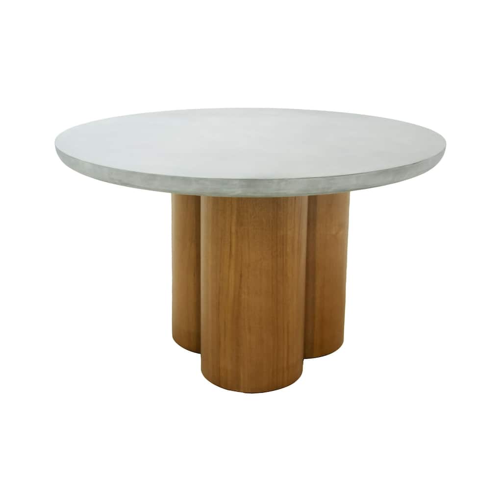 Cid Ziv 47 Inch Dining Table, Gray Faux Concrete Round Top, 3 Pillar Base