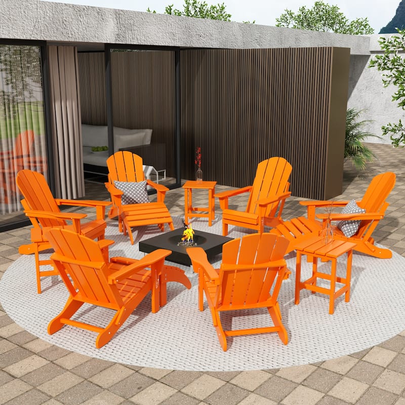 Laguna Hdpe All Weather Outdoor Patio Foldable Adirondack Chairs Conversation Set (12-Piece Set) - Orange