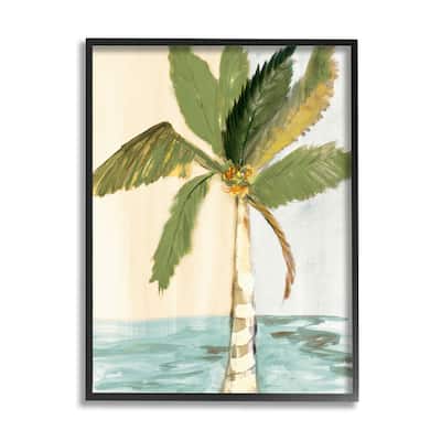 Stupell Green Palm Tree Leaves Coconuts Oceanfront Beach Framed Wall Art