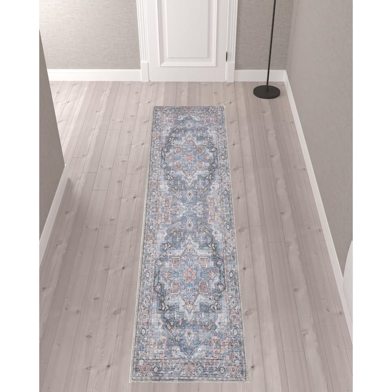 Roni Power Loomed Distressed Floral Area Rug By HomeRoots - 10' Runner