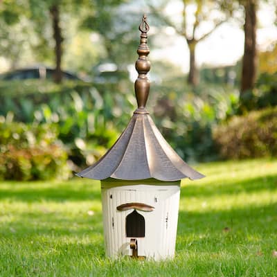 Glitzhome 29.75"H Farmhouse Distressed Metal Hanging Pagoda Birdhouse