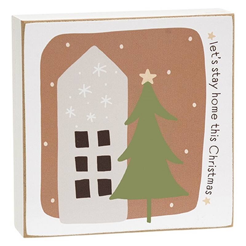Home for Christmas Box Signs Rustic Holiday Accent 3 Asstd. - 4" x 1" x 4"
