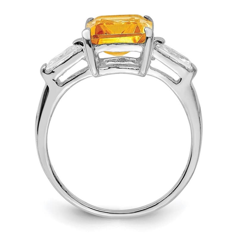 Curata 925 Sterling Silver Polished Open back Citrine Ring