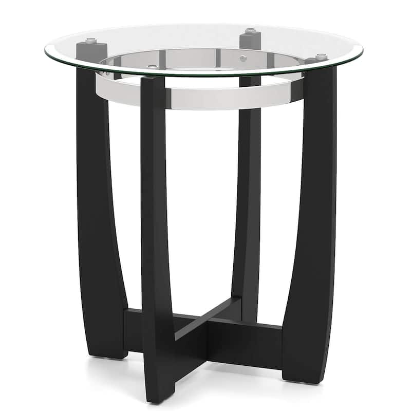 Costway 1/2 PCS 24" Round Side Table Glass End Table with Tempered - See Details - Black-1 PCS