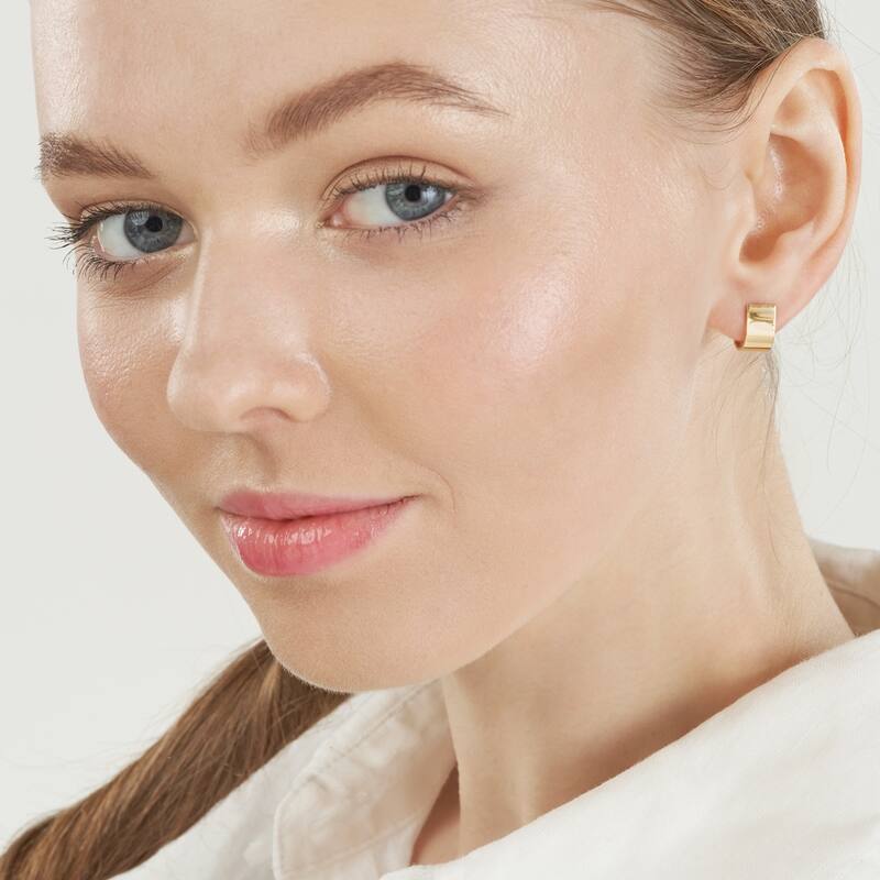 Curata 14k Yellow Gold 6.5mmx10mm Wide Flat J Hoop Earrings