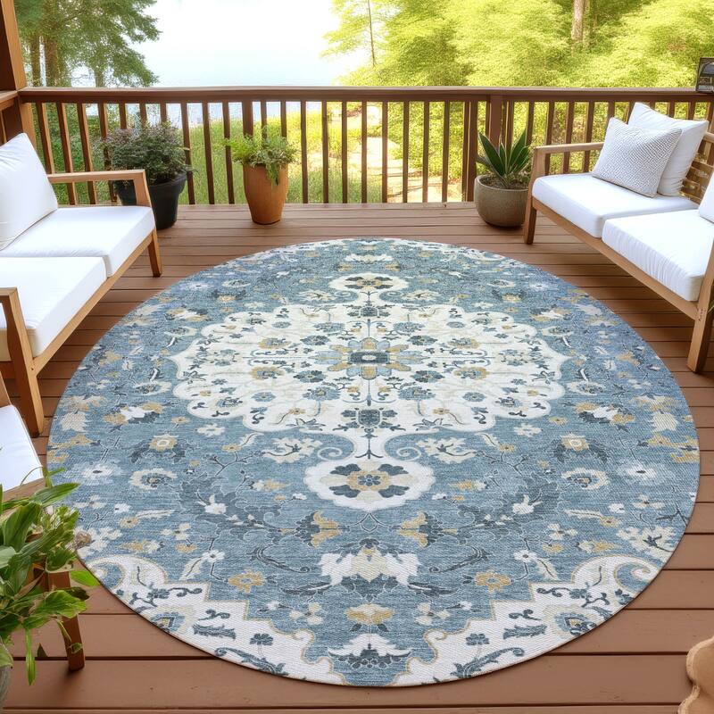 Machine Washable Indoor/ Outdoor Traditional Savannah Chantille Rug - Ivory - 8' x 8'