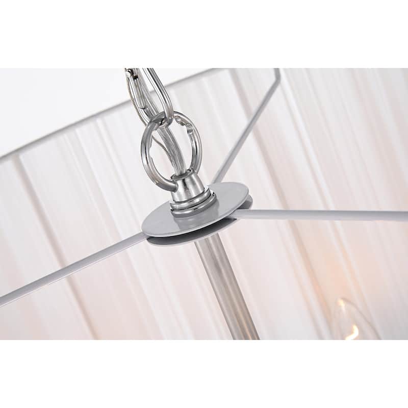 Chrome 6 -Light White Threaded Drum Shade Chandelier with Crystal