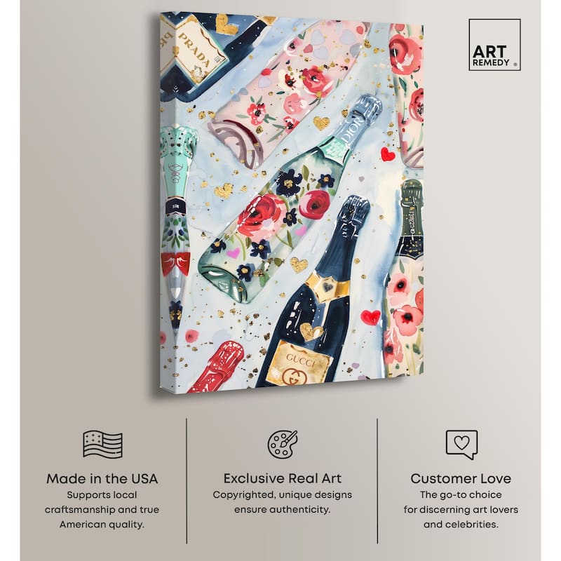 Fun Floral Champagne Canvas by Art Remedy, Gallery Wrapped
