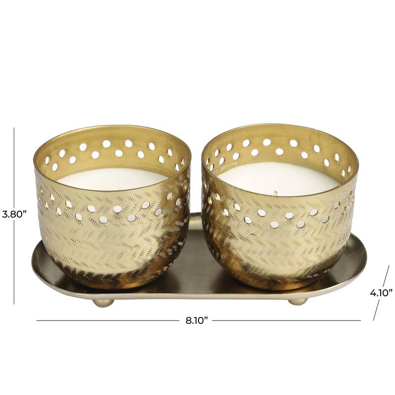 Metal Scented Cutout Spotted 7 oz 1 Wick Decorative Candle with White Wax - Set of 2 Gold, Silver, Copper - Roche River Decor