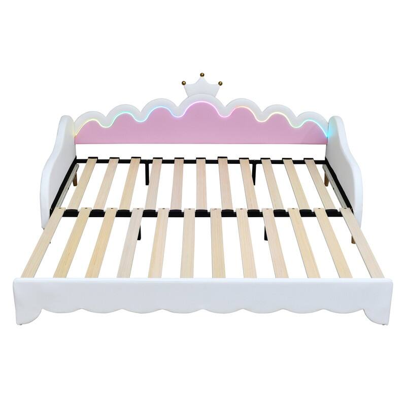 Twin Size Extending Princess Daybed with LED Lights, Crown Headboard