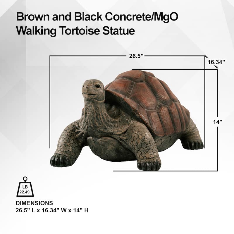 XBrand Brown and Black Concrete/MgO Walking Turtle Statue, Indoor or Outdoor Décor, Garden Décor, Turtle Statuary