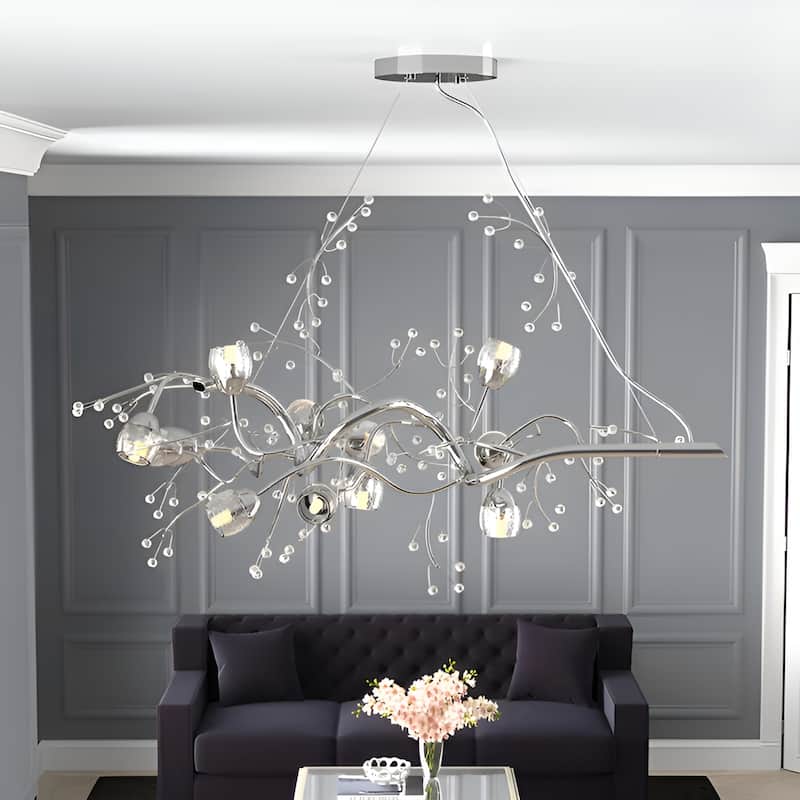 12 - Light Dimmable Tree Like Branch Chandelier Roses Flowers Nature Inspired - N/A - Silver