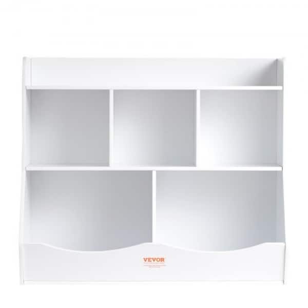 slide 2 of 11, White Kid Toy Storage Cubby Organizer with Bookshelf and 5 Compartment Perfect for Nursery and Playroom - 35” × 16” × 30”