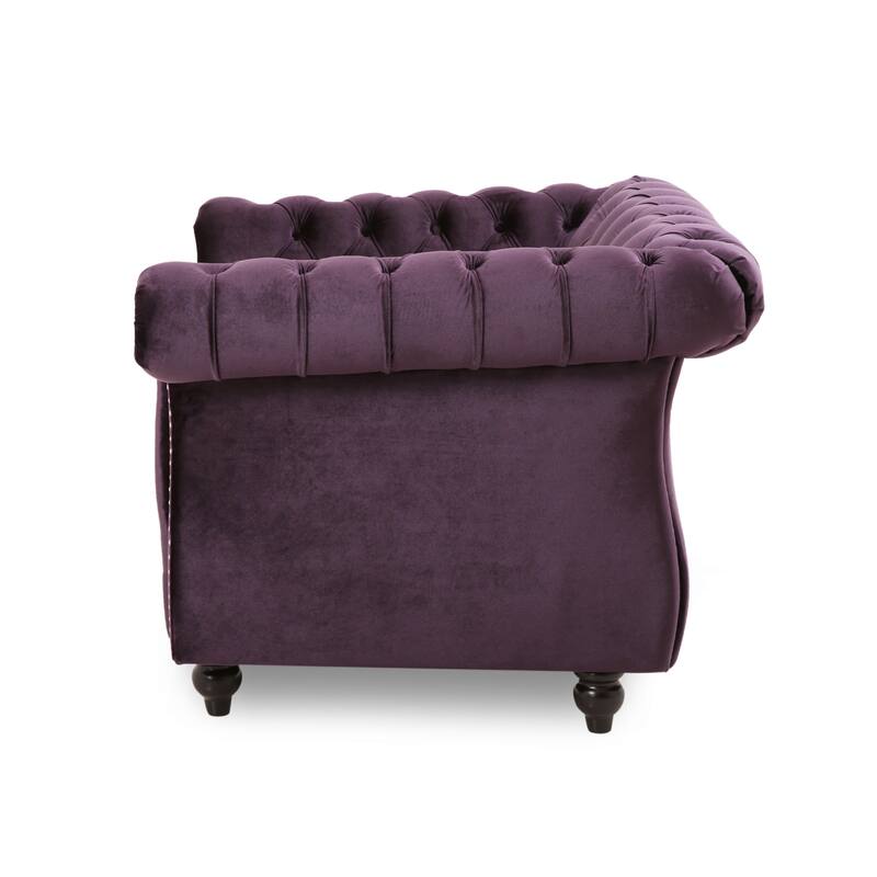 Roomfitters Chesterfield Club Chair with Deep Tufting, Rolled Arms and Nailhead Trim, Velvet Accent Armchair