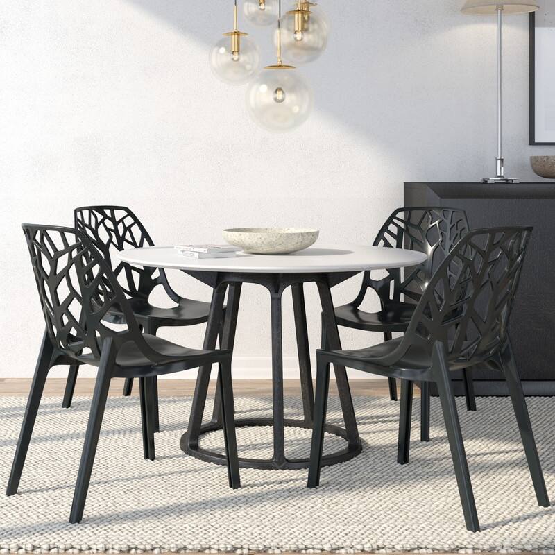 Cornelia Modern Stackable Dining Chair with Cut-out Design Accent Side Chair for Dining rooms, Patios, or Kitchens (Set of 4) - Solid Black