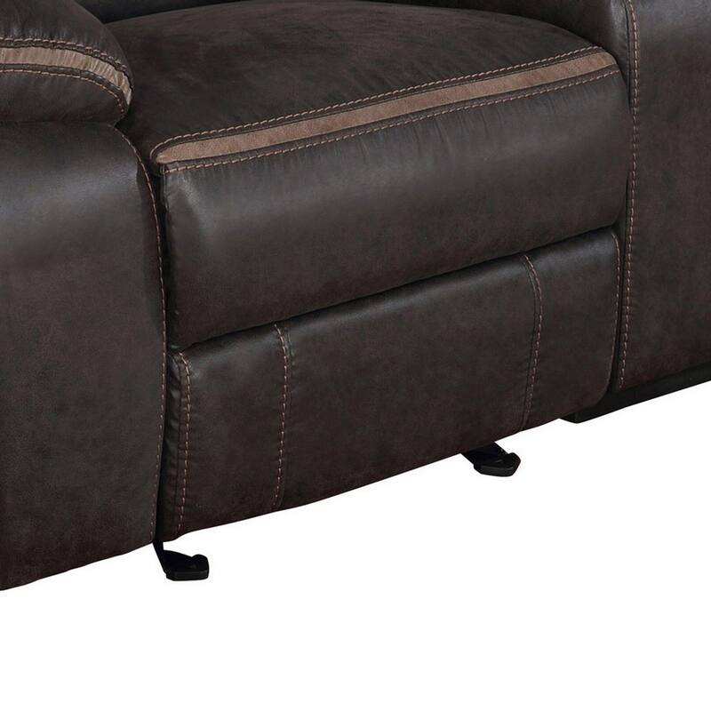 Tye 77 Inch Glider Manual Recliner Loveseat, Cool Dark Brown Faux Leather