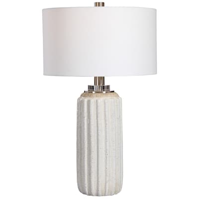 Crackle Glaze Ribbed Table Lamp with Drum Shade - 29" - Cream and Beige
